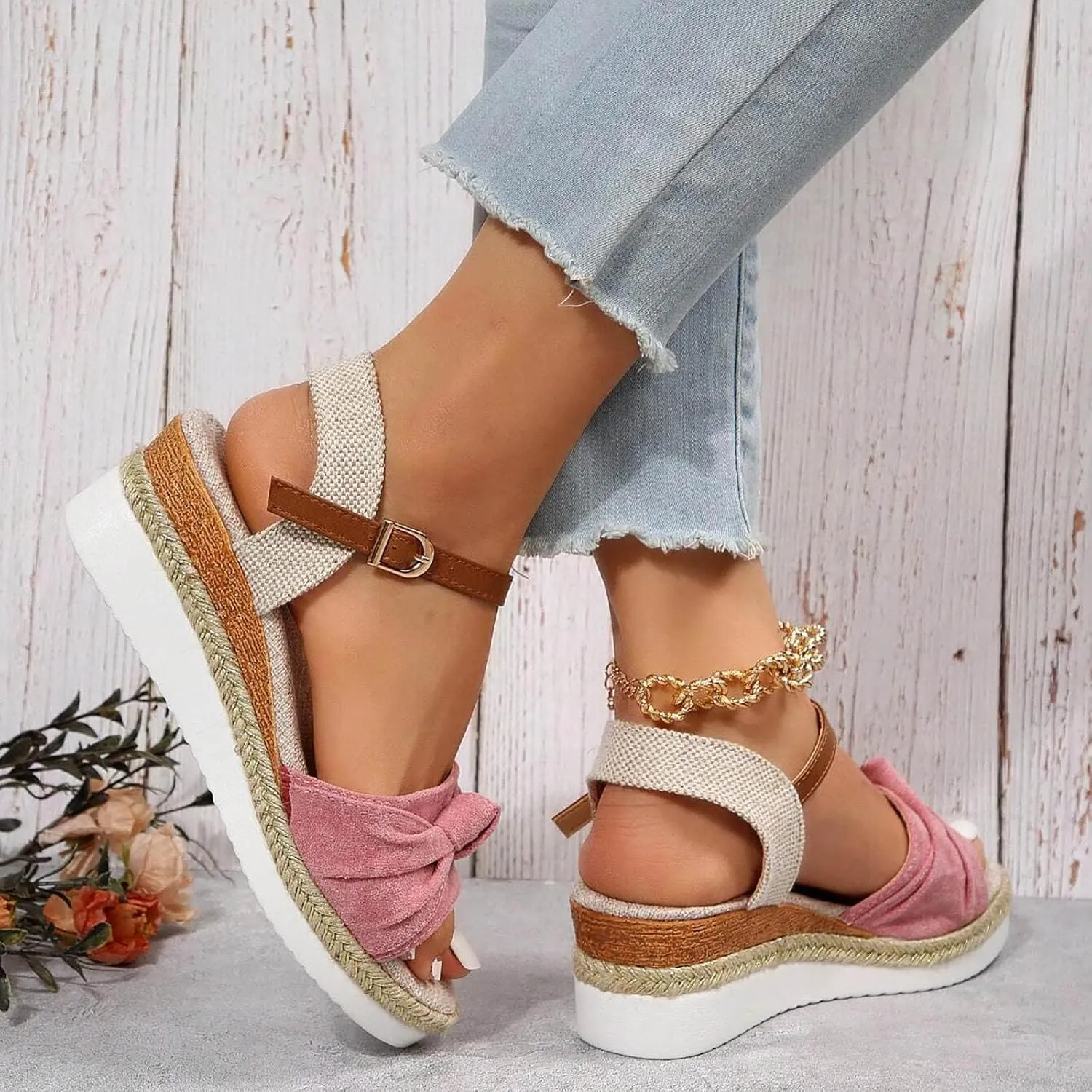 Platform Wedge Sandals for Women Summer Open Toe Ankle Strap Espadrilles Casual Beach Boho Sandals Orthopedic Outdoor Shoes