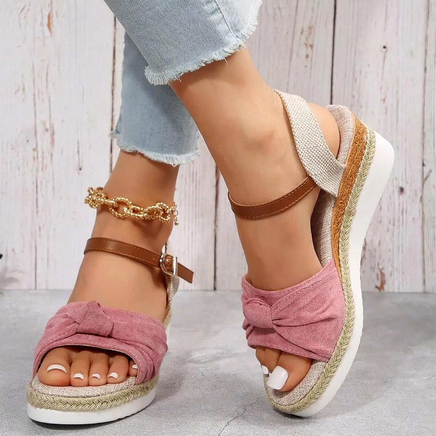 Platform Wedge Sandals for Women Summer Open Toe Ankle Strap Espadrilles Casual Beach Boho Sandals Orthopedic Outdoor Shoes