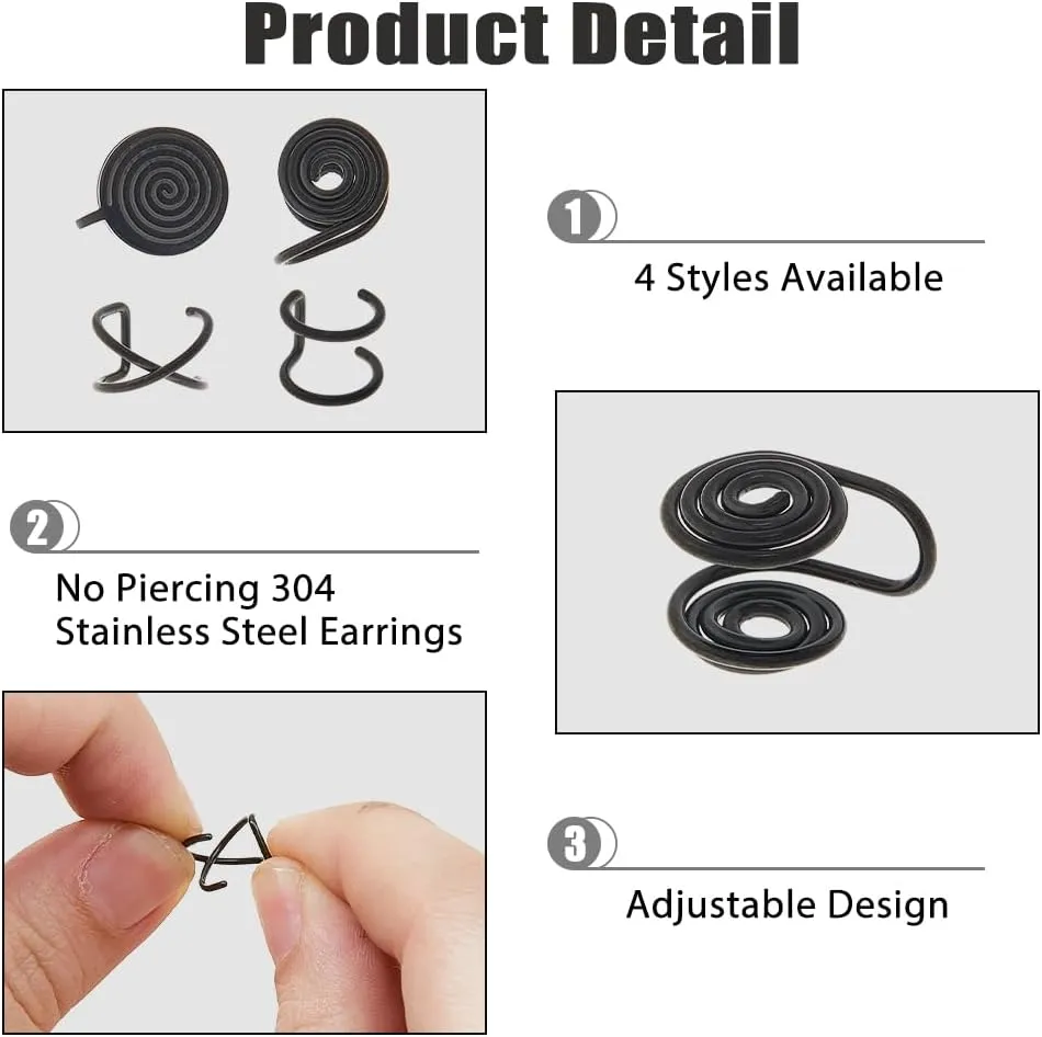 Pressure Earrings for Keloids Stainless Steel Non-Pierced Earrings Cuff Earrings Spiral Compression Earrings Adjustable Clip Earrings for Women Men Ladies