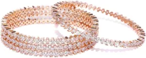 Priyaasi American Diamond Rose Gold Bangles for Women/Bangle Bracelets for Women - Set of 4 | Minimal Design | Plating of Rose Gold | Bangle Bracelets for Women for Weddings & Festivals | Brass Metal