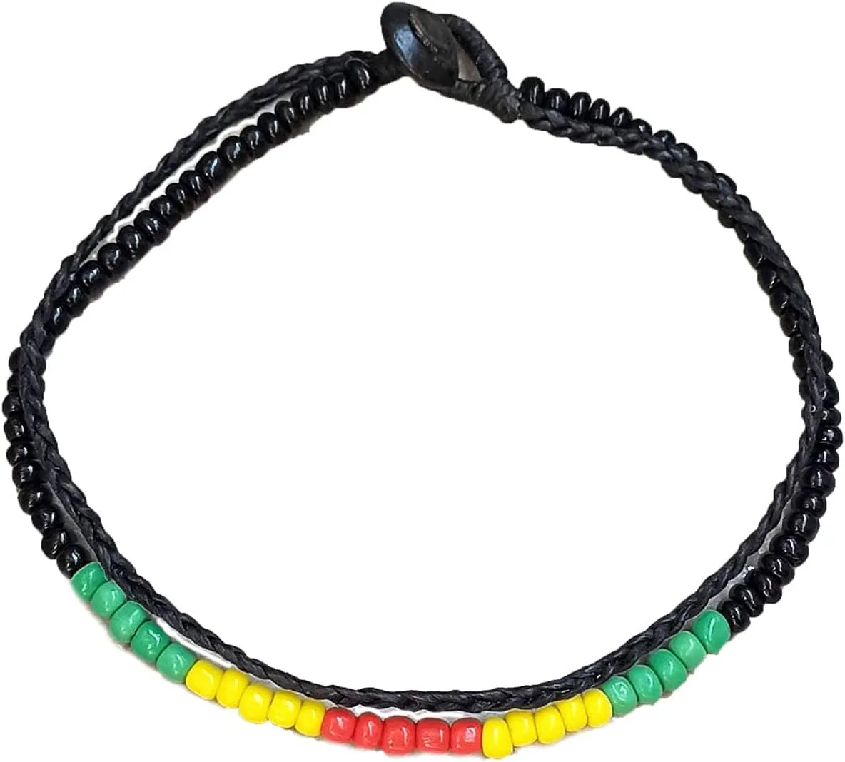 PTN Rasta Color Beads Anklet Handmade Cotton Wax Cord Jamaican Raggae Jewelry (AK0077), Yellow, Red, Blue, 10 inches