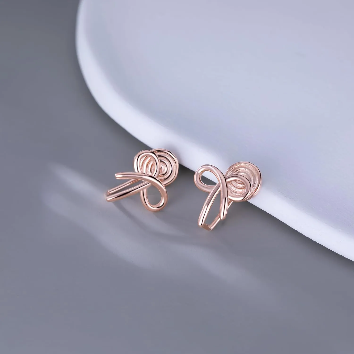 Reffeer Solid 925 Sterling Silver Bow Clip On Earrings Ribbon for Women Bowknot Cuff Earrings Non Pierced Wrap Earrings