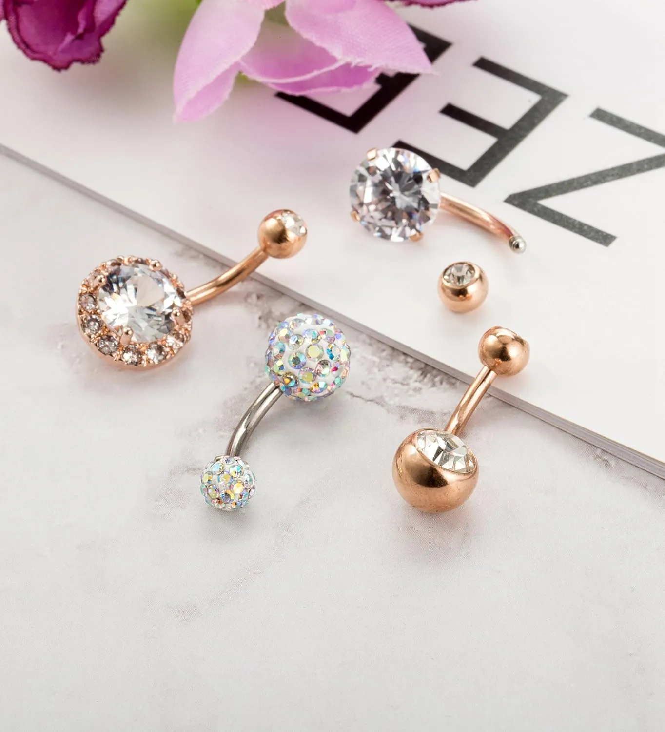 REVOLIA 14G Stainless Steel Belly Button Rings for Women Navel Rings CZ Body Piercing