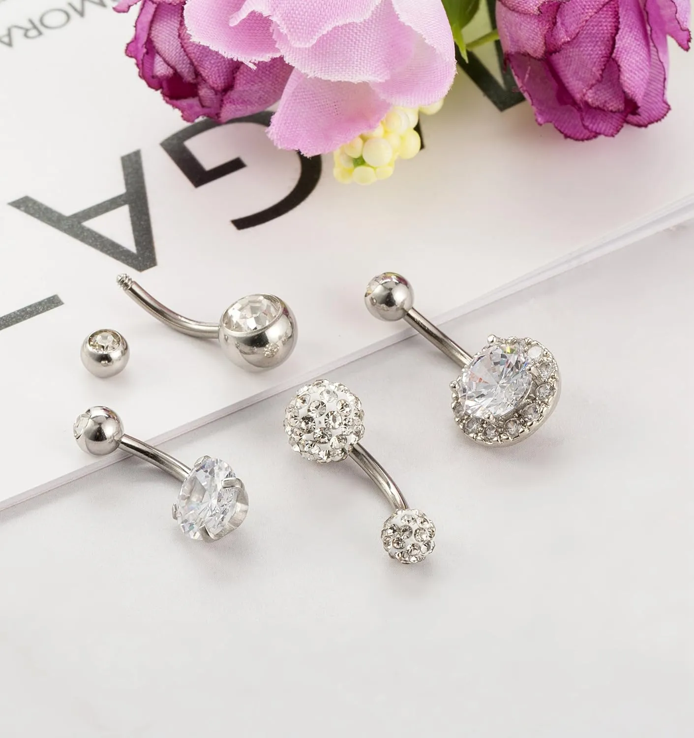 REVOLIA 14G Stainless Steel Belly Button Rings for Women Navel Rings CZ Body Piercing