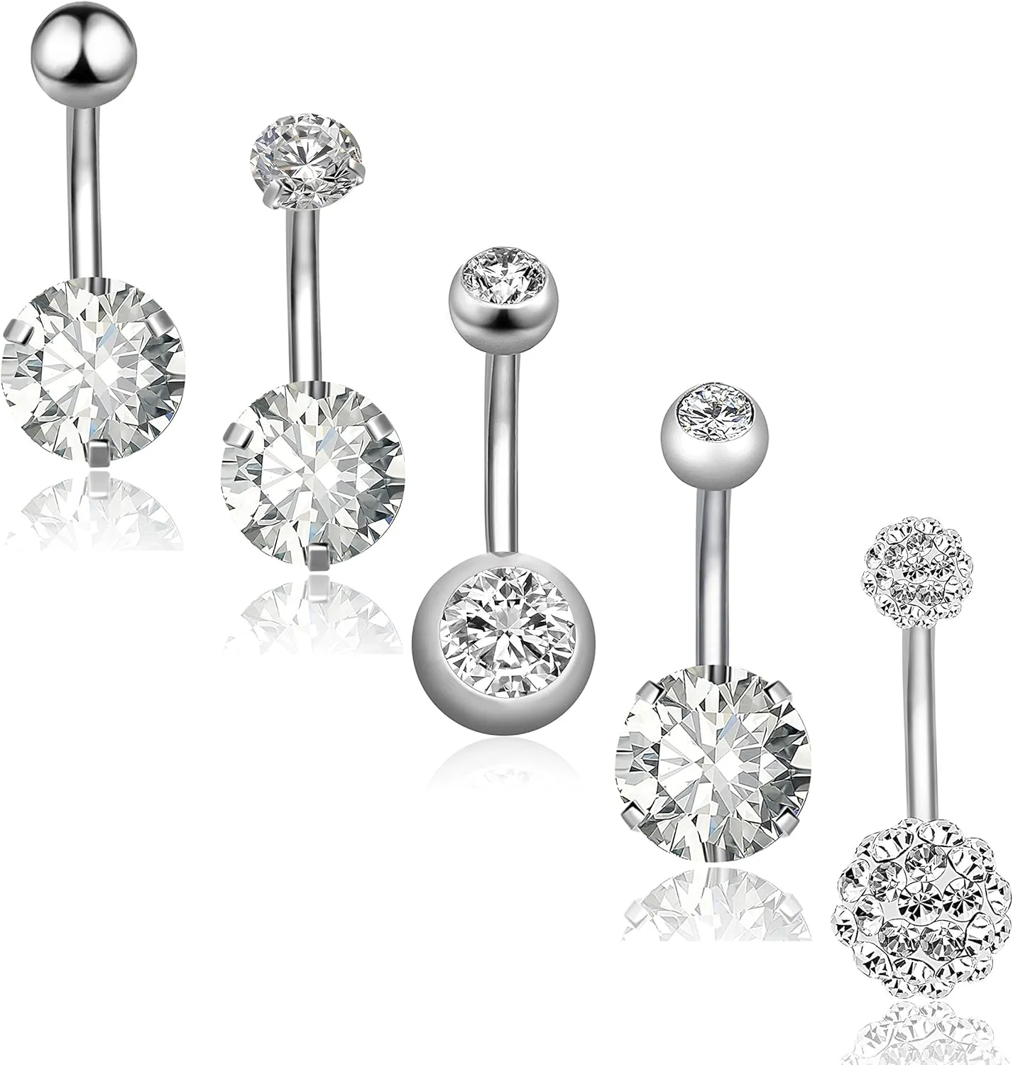 REVOLIA 14G Stainless Steel Belly Button Rings for Women Navel Rings CZ Body Piercing