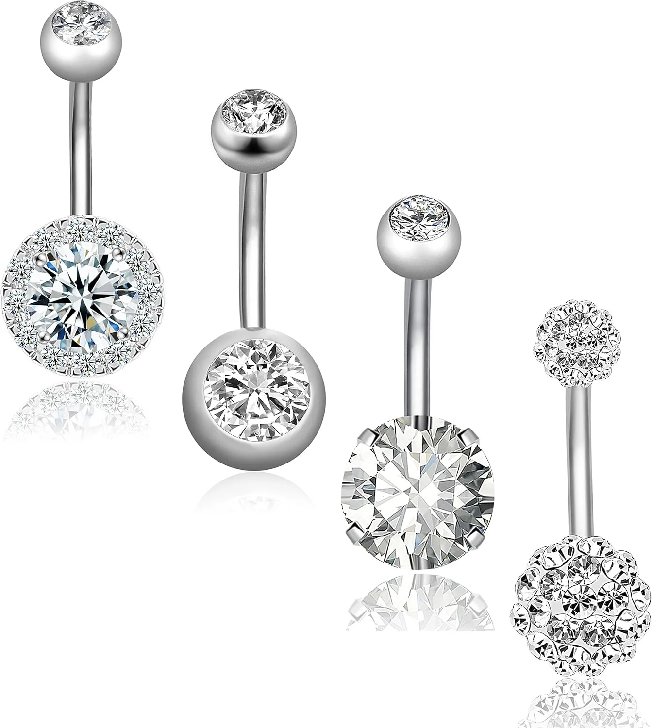 REVOLIA 14G Stainless Steel Belly Button Rings for Women Navel Rings CZ Body Piercing