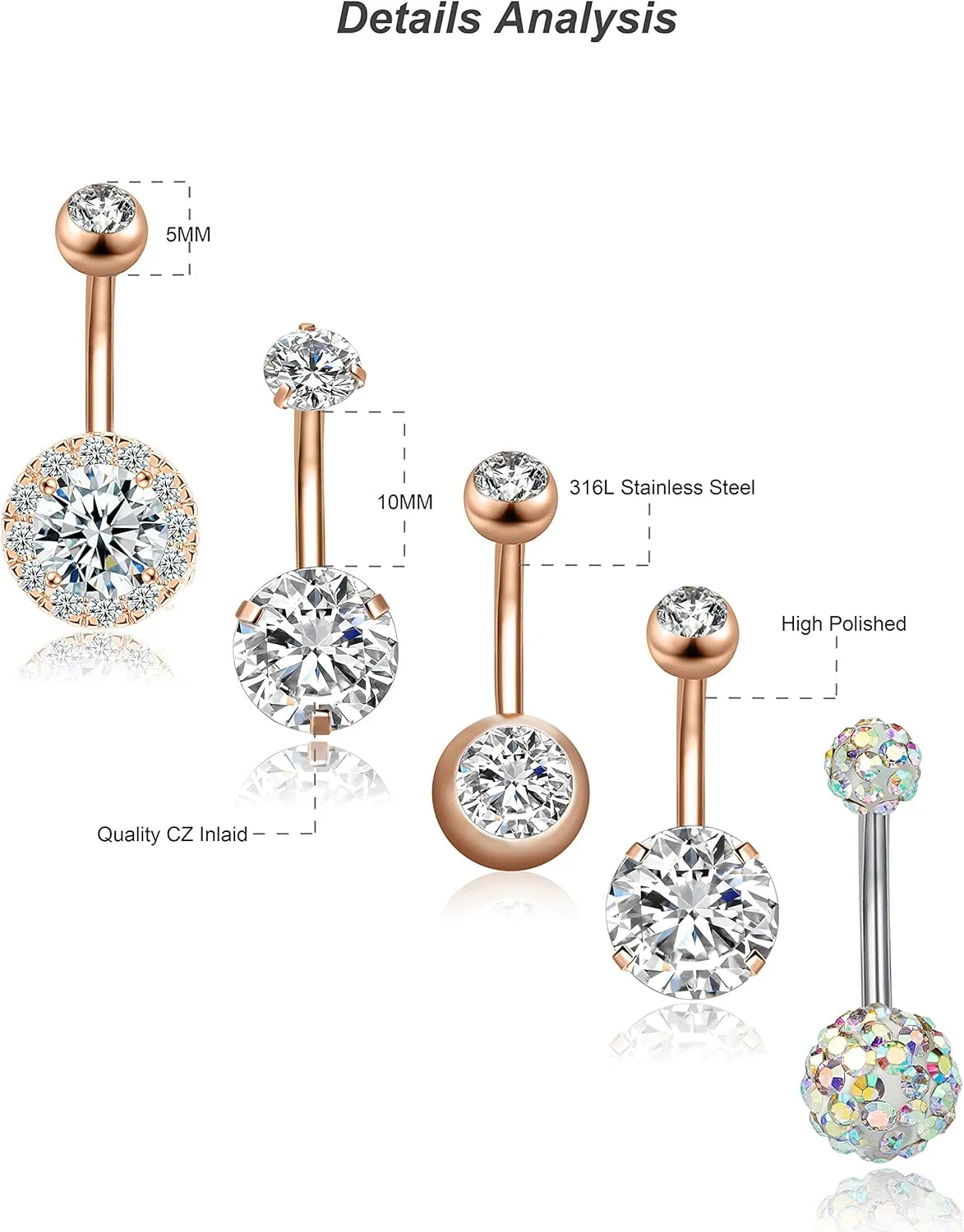 REVOLIA 14G Stainless Steel Belly Button Rings for Women Navel Rings CZ Body Piercing