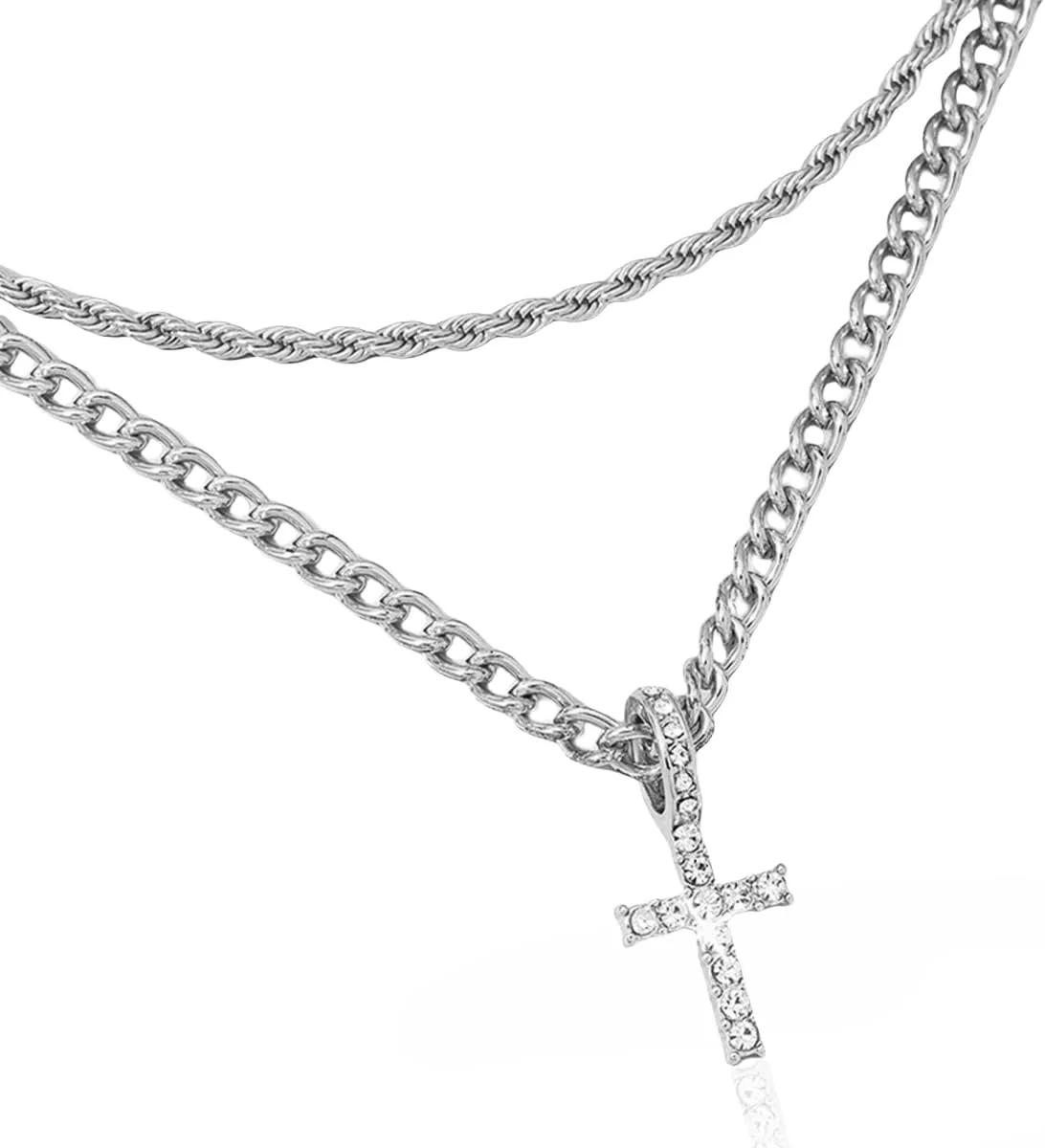 Rhinestone Cross Pendant Necklaces for Women Unisex Hip Hop Twist Chain Necklace Stainless Steel Matching Necklaces Streetwear Jewelry Back To School Accessories Birthday Gift