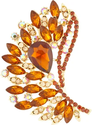 Rhinestone Crystal Big Large Brooch Pin Jewerly Accessory Wing shape Gold Tone