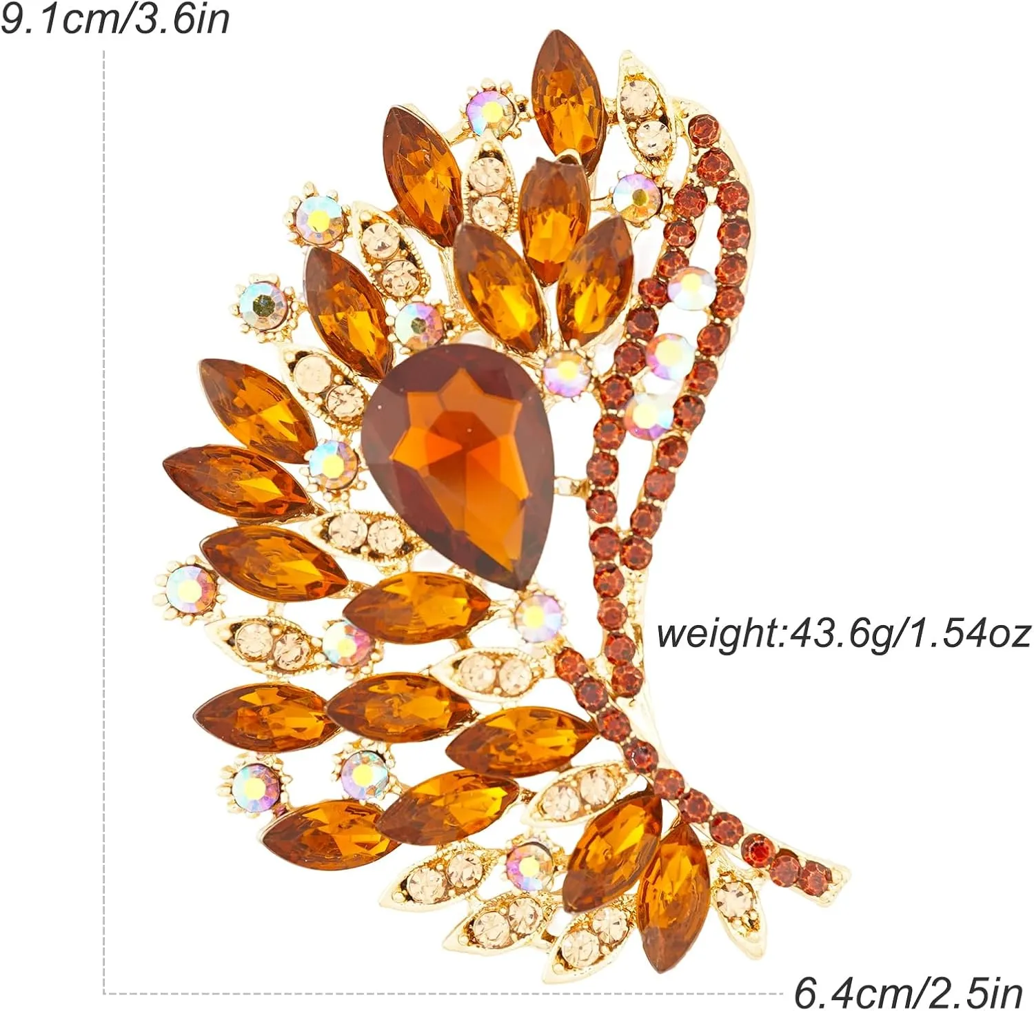 Rhinestone Crystal Big Large Brooch Pin Jewerly Accessory Wing shape Gold Tone