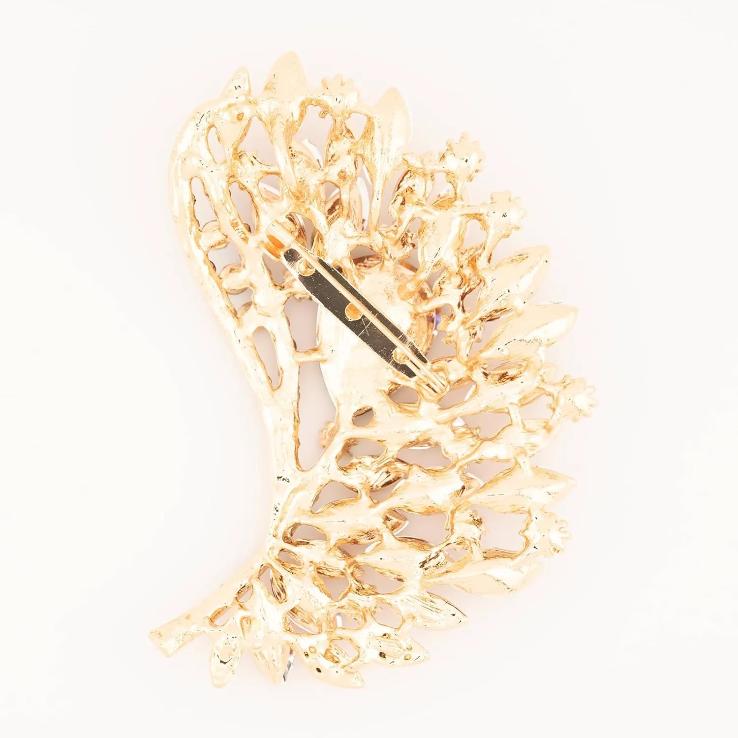 Rhinestone Crystal Big Large Brooch Pin Jewerly Accessory Wing shape Gold Tone