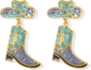 Rhinestone Western Boots Earrings Sparkly Crystal Cowboy Earrings Cowgirl Cowboy Hat Earrings Country Concert Outfits Western Jewelry Outfits