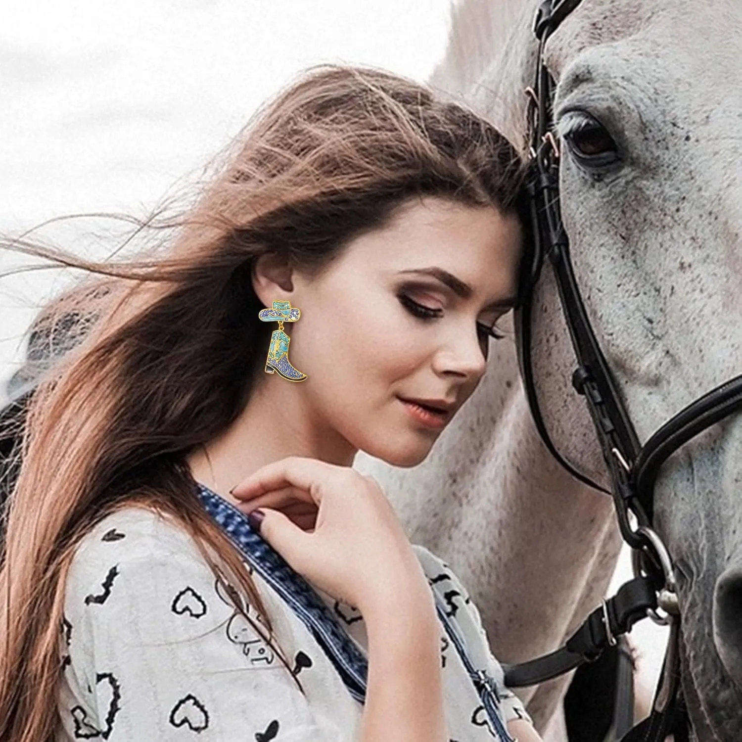 Rhinestone Western Boots Earrings Sparkly Crystal Cowboy Earrings Cowgirl Cowboy Hat Earrings Country Concert Outfits Western Jewelry Outfits