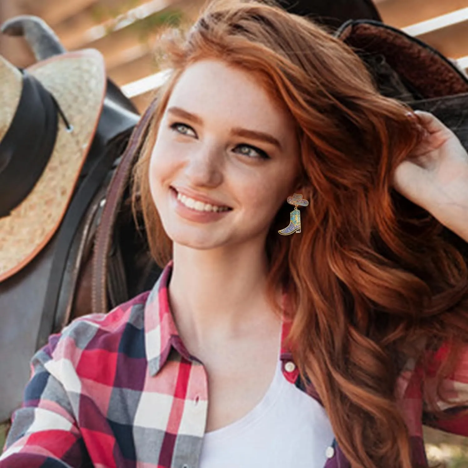 Rhinestone Western Boots Earrings Sparkly Crystal Cowboy Earrings Cowgirl Cowboy Hat Earrings Country Concert Outfits Western Jewelry Outfits