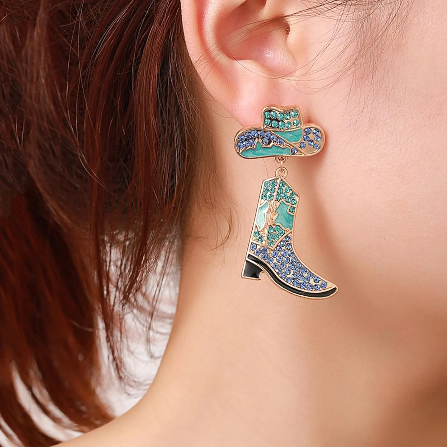 Rhinestone Western Boots Earrings Sparkly Crystal Cowboy Earrings Cowgirl Cowboy Hat Earrings Country Concert Outfits Western Jewelry Outfits