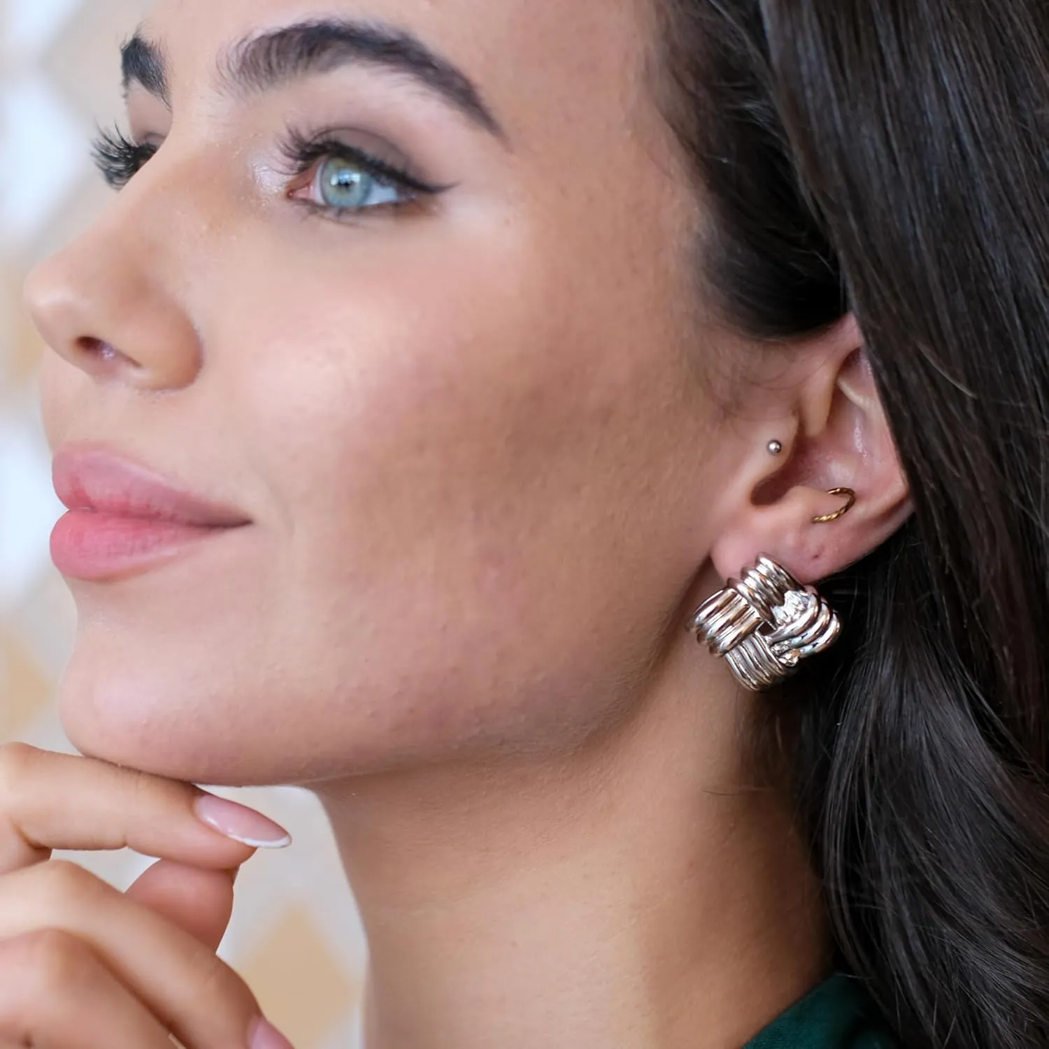 Ribbed Square Earrings Gold | Gold Textured Pinwheel Earrings Earrings | 18K Gold-Plated Square Statement Earrings