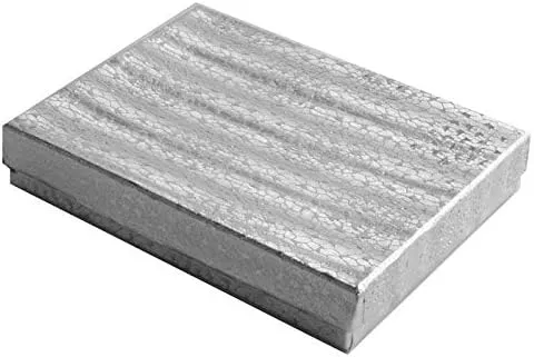 RJ Displays-25 Pack Cotton Filled Silver Foil Boxes for Earring, Necklace, Belt Buckle, Brooch, Watch, Bangles, Charm Bracelets, Gift Packaging Size -5 7/16 x 3 15/16 x 1 (#53))
