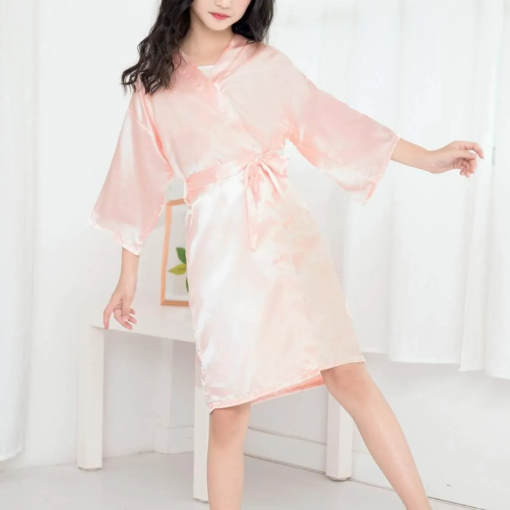 Robes Satin Baby Toddler Silk Bathrobe Clothes Solid Kimono Kids Girls Sleepwear Girls Coat&jacket Girls Sequin