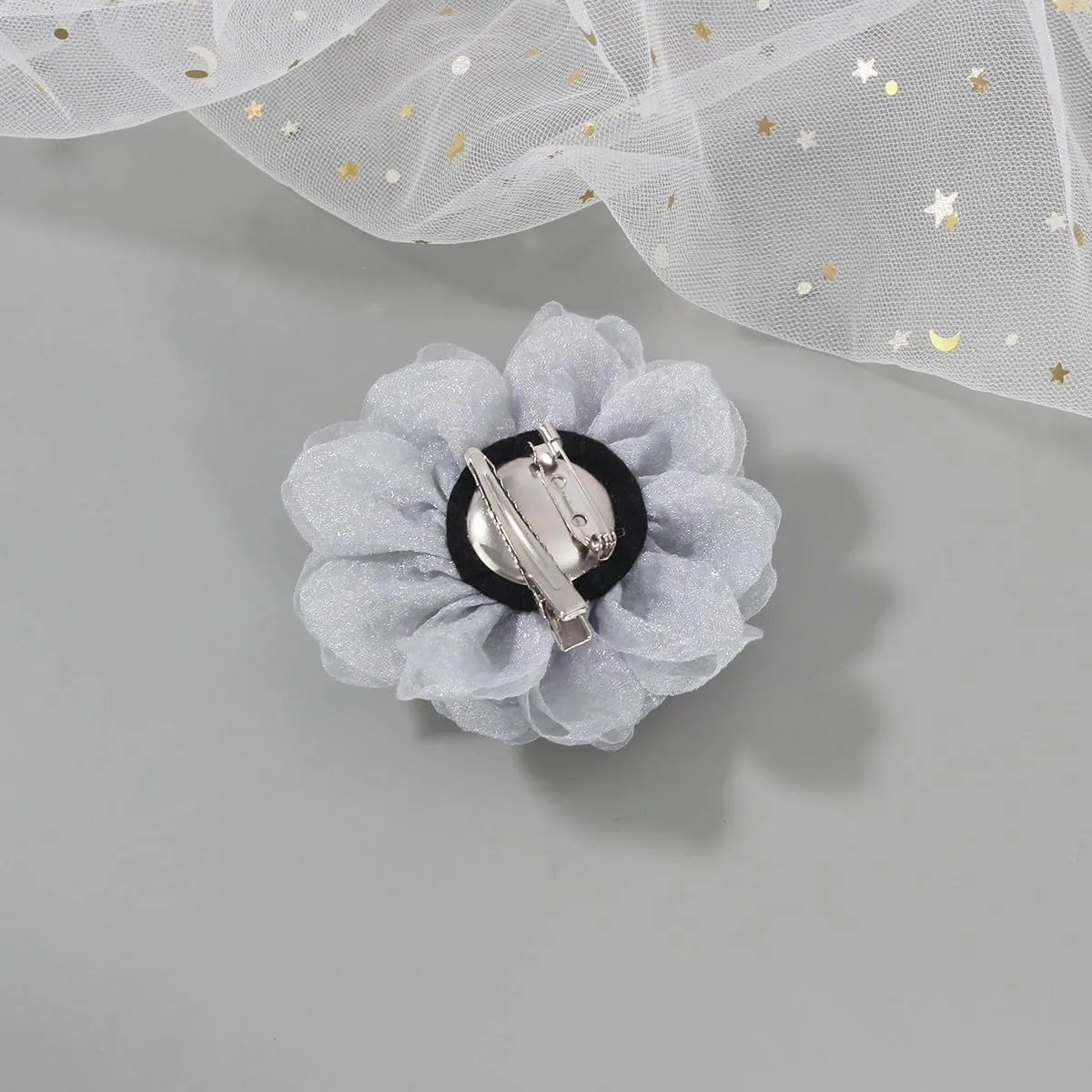 Rose Flower Brooches and Clips for Women | Light Gray Brooches with Hair Clip | Lapel and Hat Pins, 3.1 Inches
