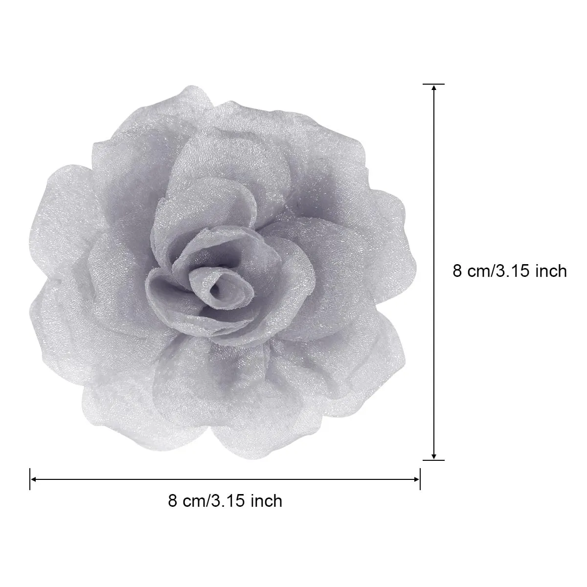 Rose Flower Brooches and Clips for Women | Light Gray Brooches with Hair Clip | Lapel and Hat Pins, 3.1 Inches