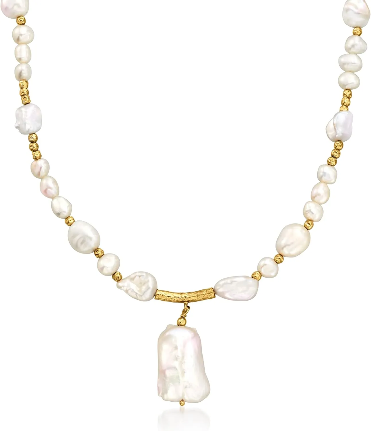 Ross-Simons 5-14mm Cultured Baroque Pearl Drop Necklace in 18kt Gold Over Sterling