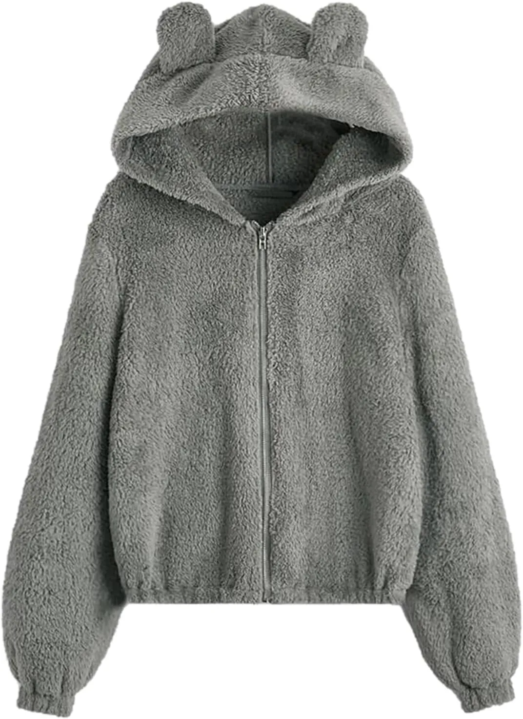 Sherpa Hoodies for Women Zip Up Fuzzy Fleece Jackets Casual Long Sleeve Loose Fit Outwear Coats with Bear Ear Hood