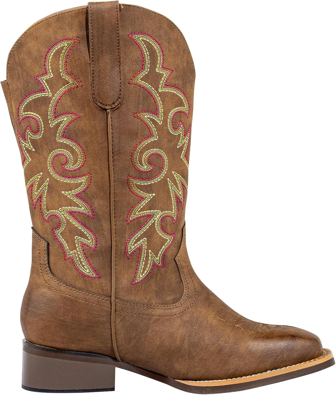 SheSole Women's Extra Wide Calf Cowboy Boots Square Toe ?C Pull-On Western Boots for Thick Calves, Stretch Comfort & Removable Insole, Classic Western Pattern