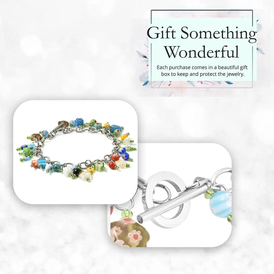 Shop LC Charm Ankle Bracelets for Women - Adjustable Murano Style Charm Bracelet - Beach Fashion Foot Jewelry Beaded Anklet in Stainless Steel Boho Christmas Mothers Day Gifts