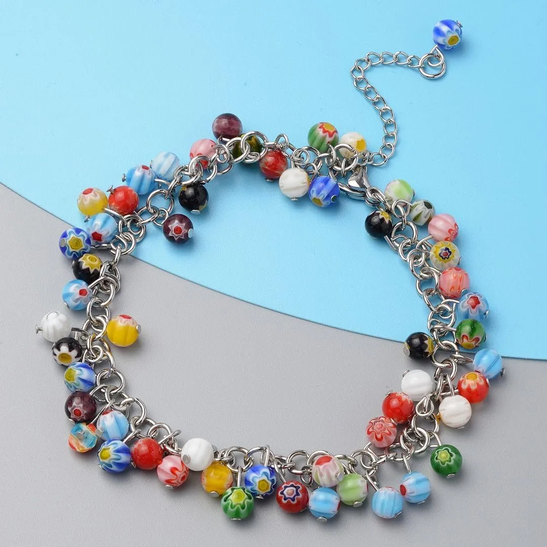 Shop LC Charm Ankle Bracelets for Women - Adjustable Murano Style Charm Bracelet - Beach Fashion Foot Jewelry Beaded Anklet in Stainless Steel Boho Christmas Mothers Day Gifts