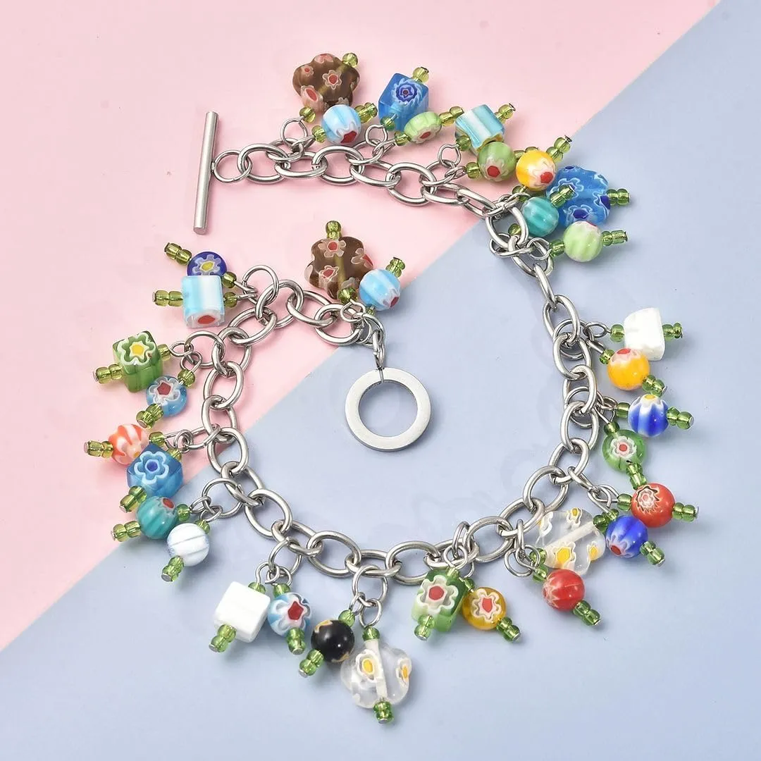 Shop LC Charm Ankle Bracelets for Women - Adjustable Murano Style Charm Bracelet - Beach Fashion Foot Jewelry Beaded Anklet in Stainless Steel Boho Christmas Mothers Day Gifts