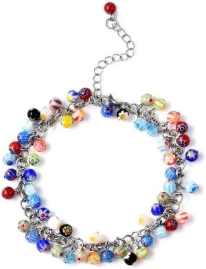 Shop LC Charm Ankle Bracelets for Women - Adjustable Murano Style Charm Bracelet - Beach Fashion Foot Jewelry Beaded Anklet in Stainless Steel Boho Christmas Mothers Day Gifts