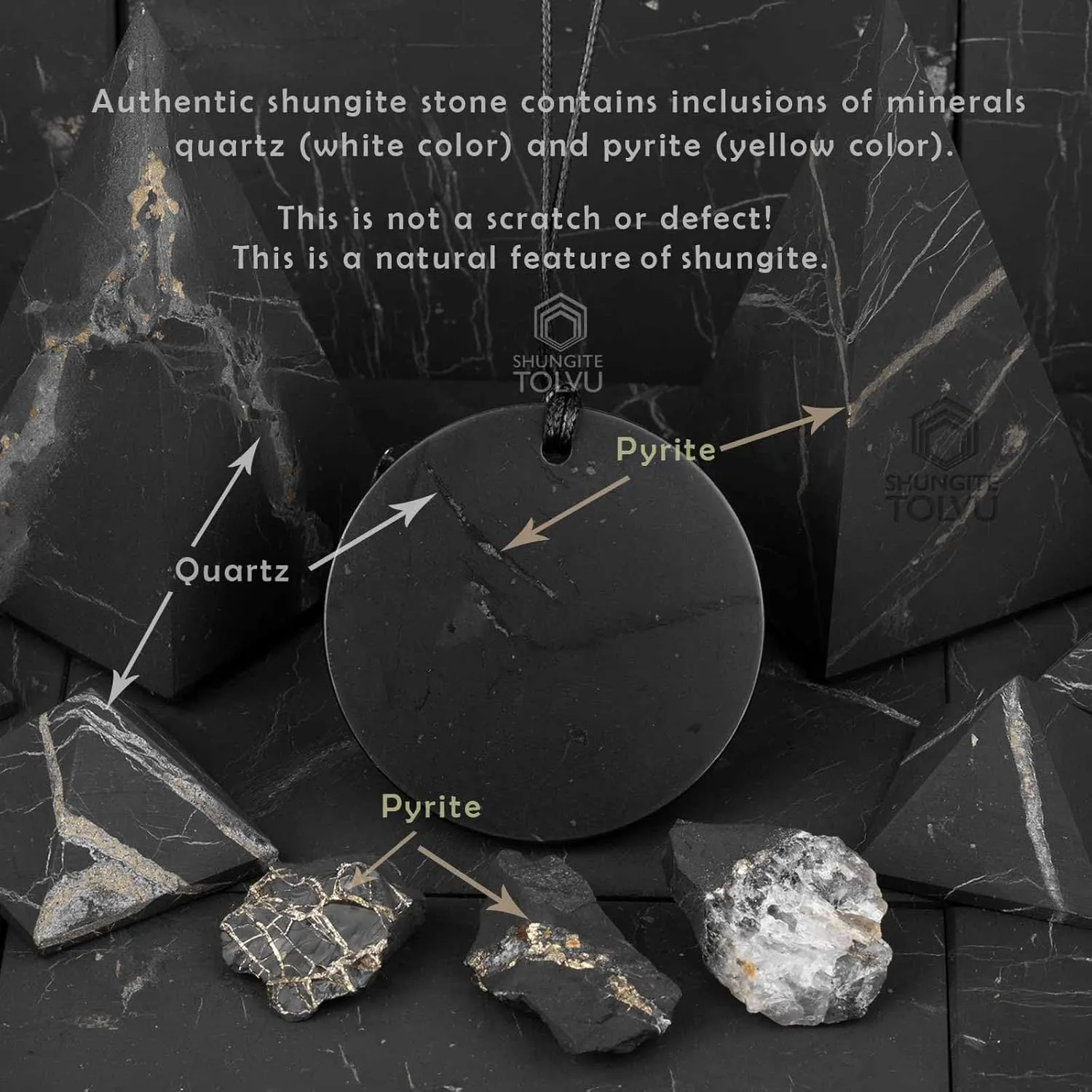 Shungite Necklaces - Various Geometric Shapes Pendants - Authentic Rare Stone