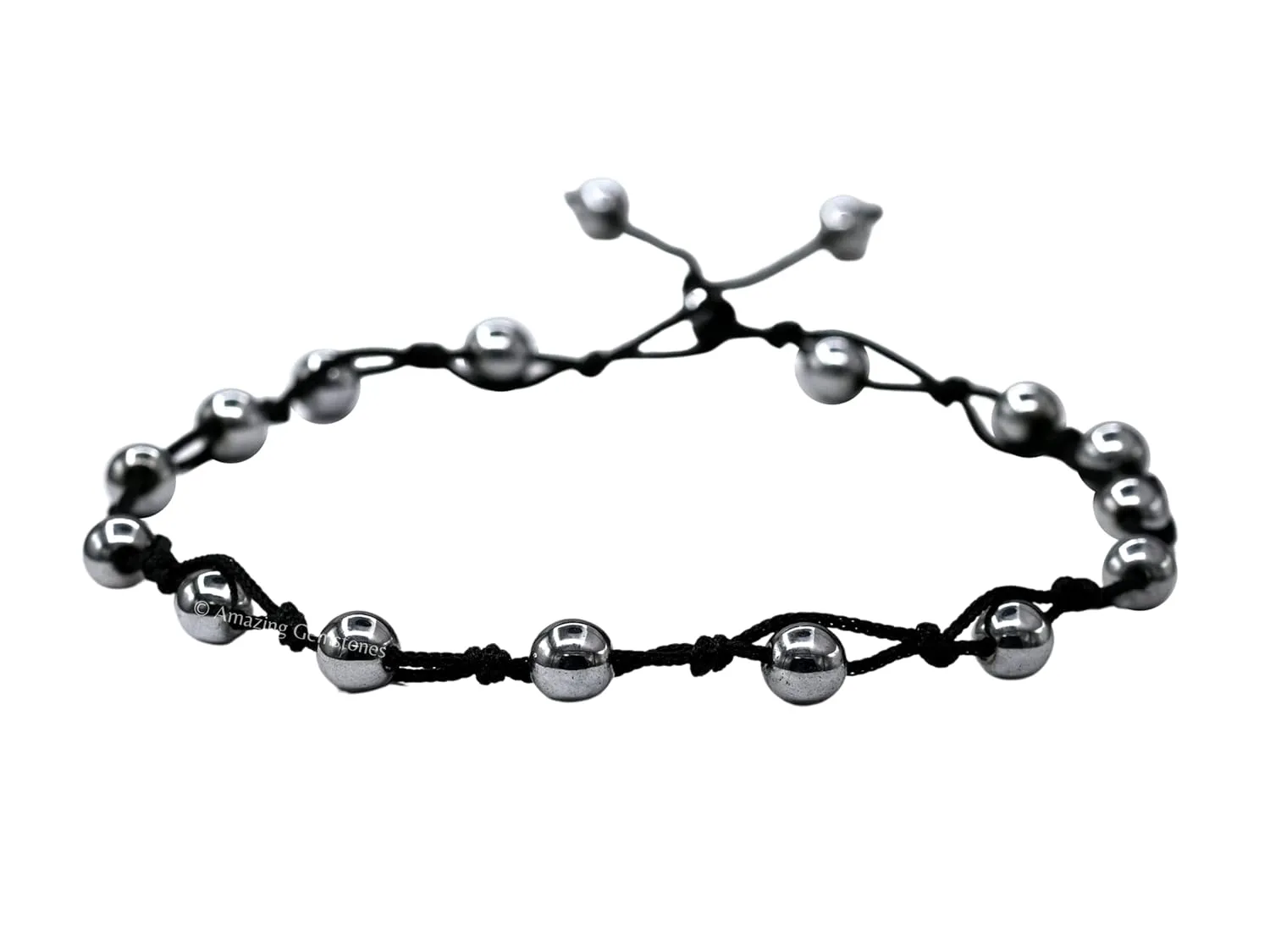 Silver Hematite Anklet Ankle Bracelets for Women - Waterproof Beaded Healing Crystal Anklets, Plus Size Chakra Gemstone Bead Anklet (Stretchy Adjustable - Hand Knotted)