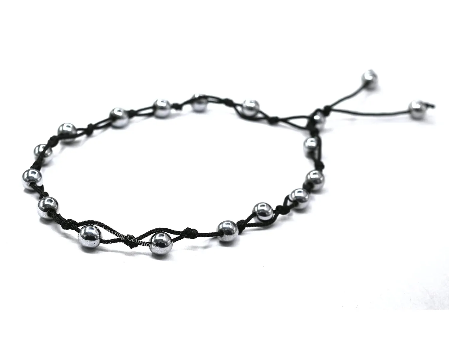 Silver Hematite Anklet Ankle Bracelets for Women - Waterproof Beaded Healing Crystal Anklets, Plus Size Chakra Gemstone Bead Anklet (Stretchy Adjustable - Hand Knotted)