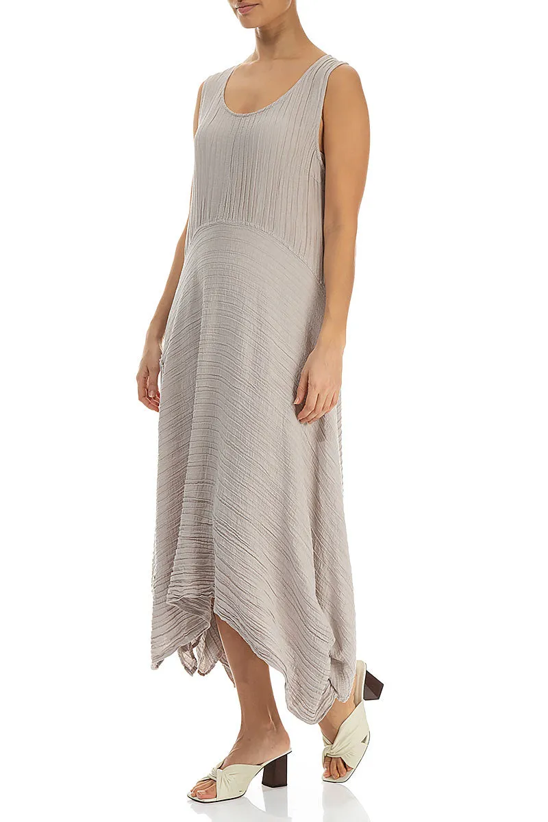 Sleeveless Asymmetric Crinkled Beige Silk Dress