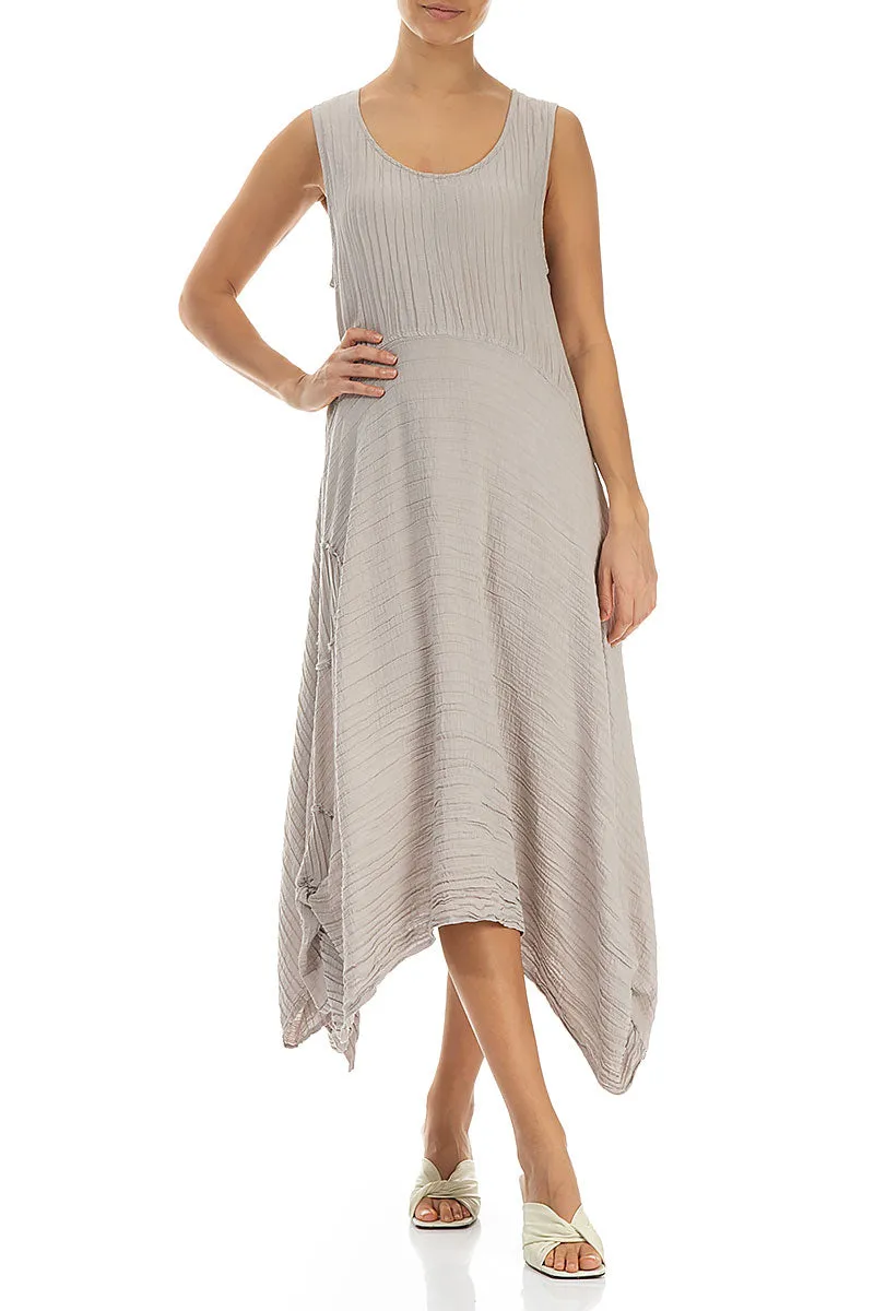 Sleeveless Asymmetric Crinkled Beige Silk Dress