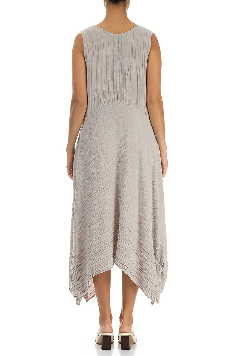 Sleeveless Asymmetric Crinkled Beige Silk Dress