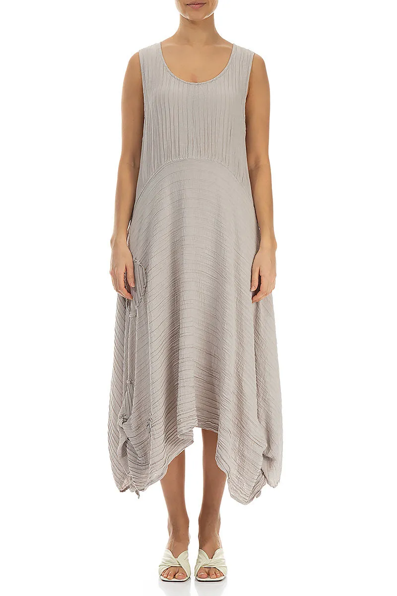 Sleeveless Asymmetric Crinkled Beige Silk Dress