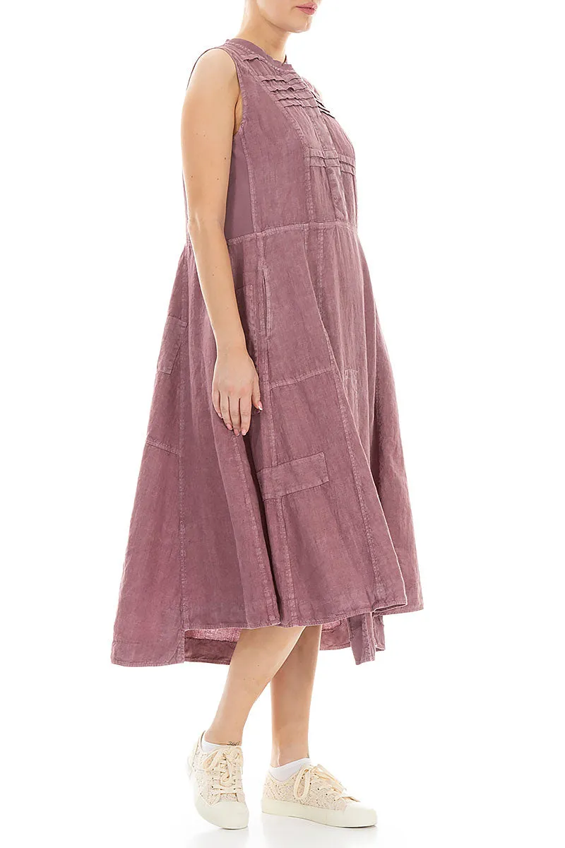 Sleeveless Off-Dye Mauve Taupe Linen Dress