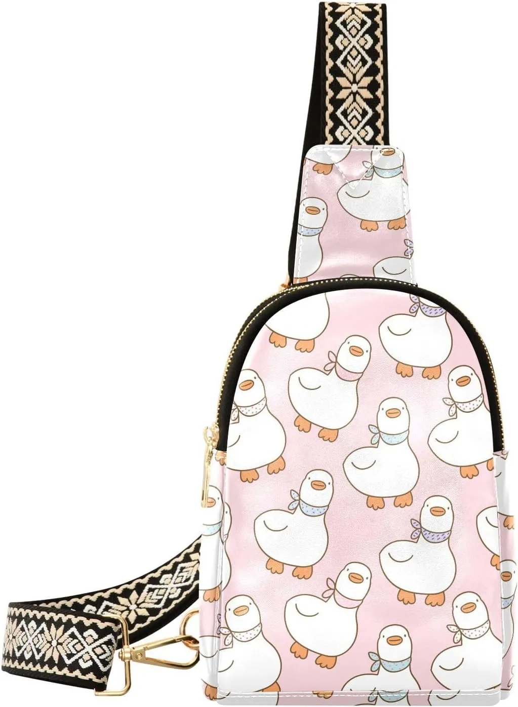 Small Sling Bag Fanny Packs Crossbody Bags for Women Cute Geese Duck Pattern Leather Fashion Chest Bag Belt Bag for Women for Travel Sports Running Hiking