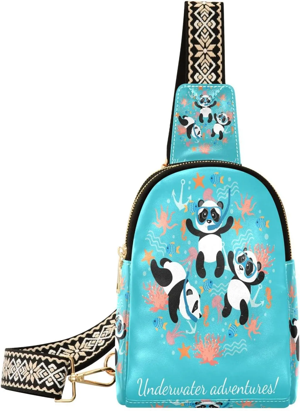 Small Sling Bag Fanny Packs Crossbody Bags for Women Cute Pandas Diver Leather Fashion Chest Bag Belt Bag for Women for Travel Sports Running Hiking