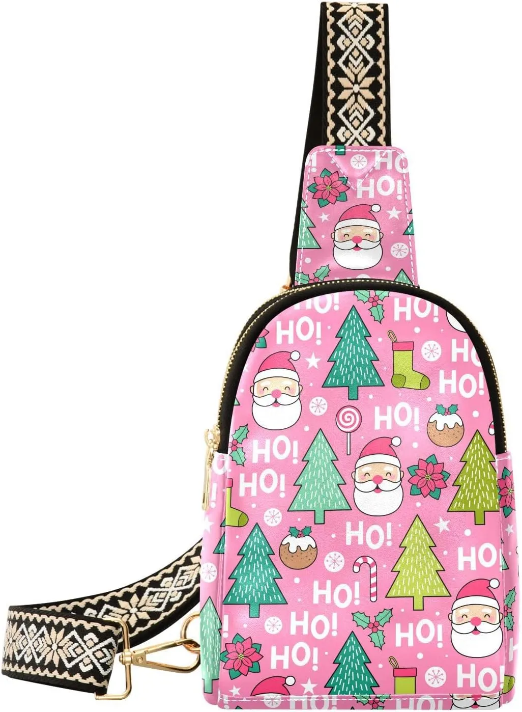Small Sling Bag Fanny Packs Crossbody Bags for Women Cute Santa Claus Christmas Leather Fashion Chest Bag Belt Bag for Women for Travel Sports Running Hiking