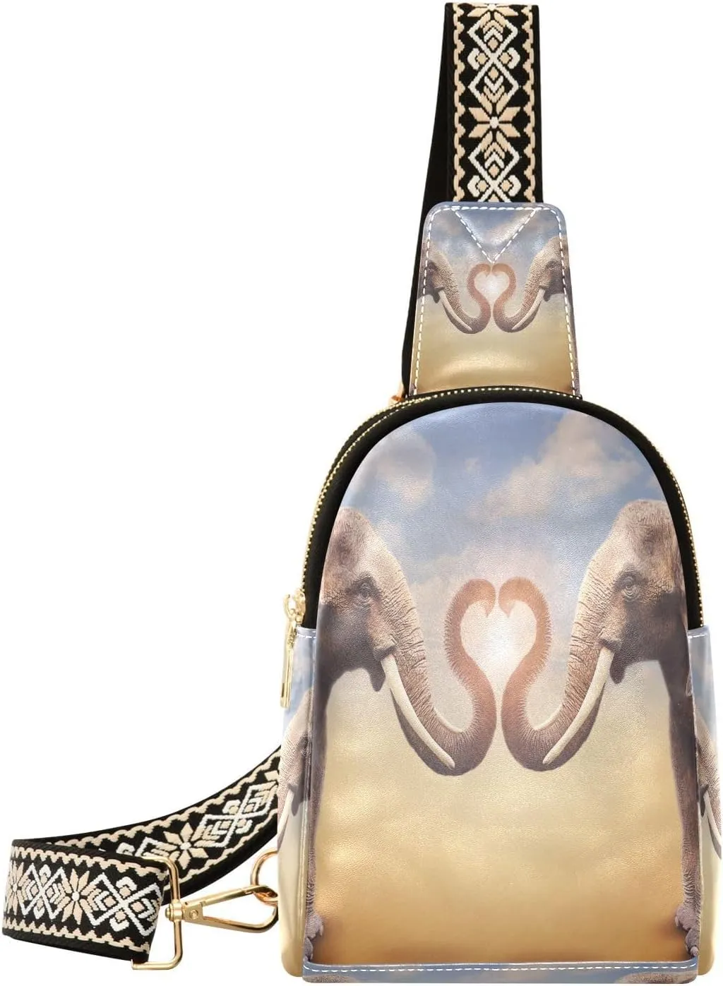 Small Sling Bag Fanny Packs Crossbody Bags for Women Funny Elephants Couple Leather Fashion Chest Bag Belt Bag for Women for Travel Sports Running Hiking