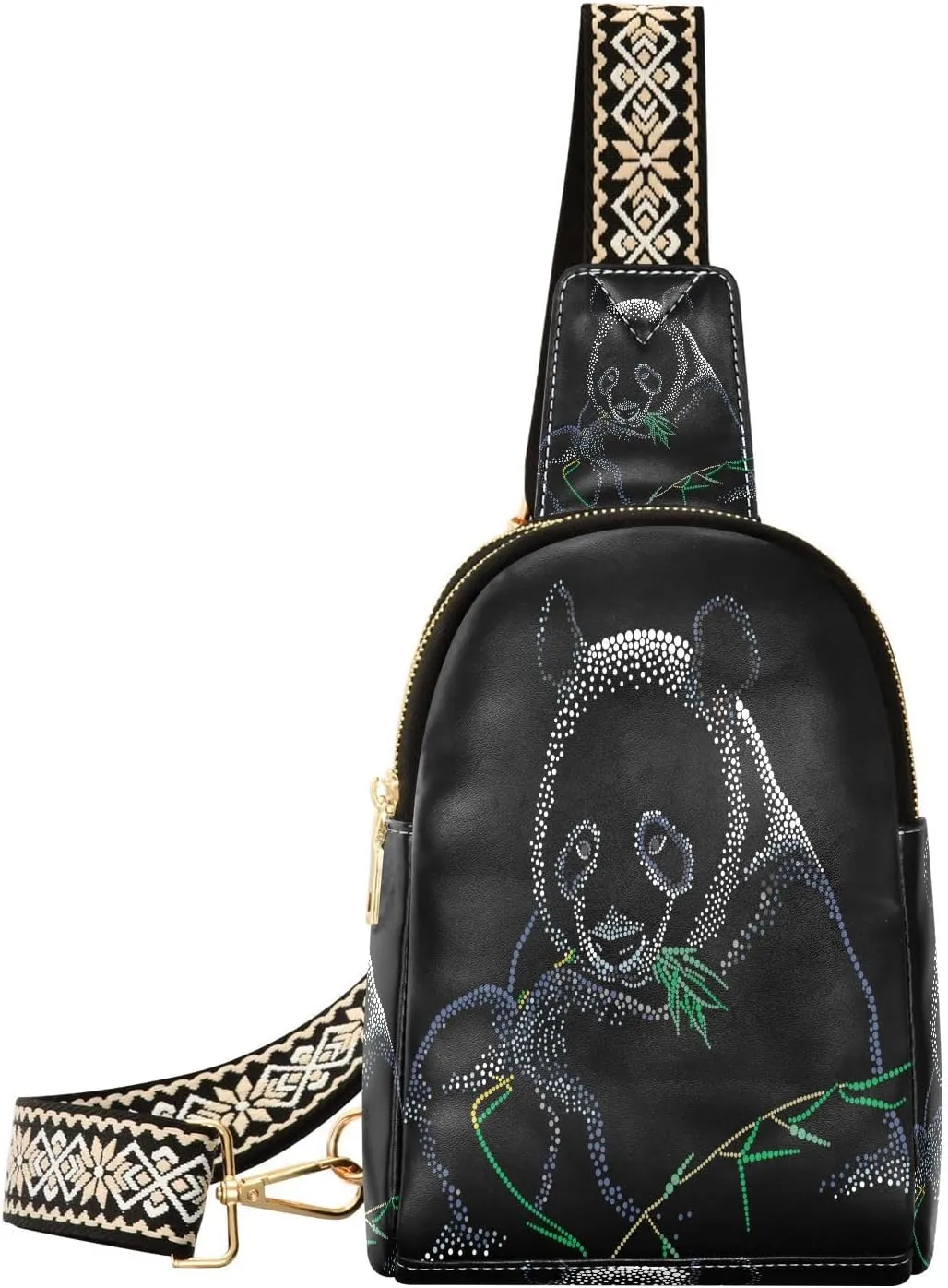 Small Sling Bag Fanny Packs Crossbody Bags for Women Unique Panda Silhouette Leather Fashion Chest Bag Belt Bag for Women for Travel Sports Running Hiking