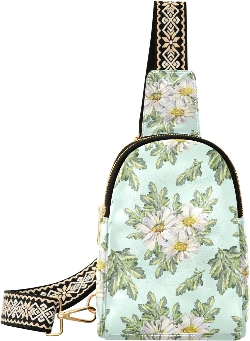 Small Sling Bag for Women Autumn Daisy Watercolor PC Leather Fanny Pack Crossbody Fall Flowers Fashion Waist Packs Chest Bag for Travel Sports Running Hiking