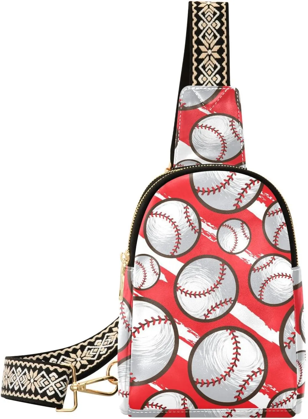 Small Sling Bag for Women Baseball Seamless Pattern PC Leather Fanny Pack Crossbody Fashion Waist Packs Chest Bag for Travel Sports Running Hiking