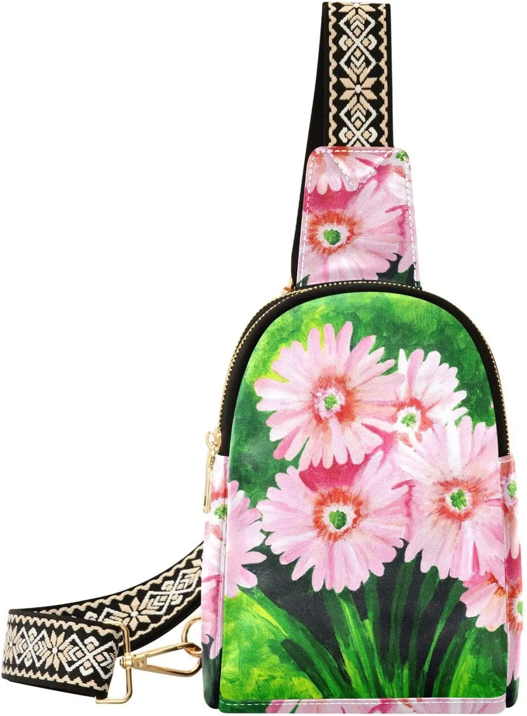 Small Sling Bag for Women Beautiful Daisy PC Leather Fanny Pack Crossbody Painting Fashion Waist Packs Chest Bag for Travel Sports Running Hiking