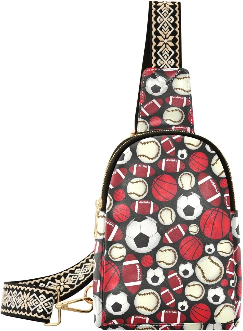 Small Sling Bag for Women Cartoon Sport Balls PC Leather Fanny Pack Crossbody Soccer Football Fashion Waist Packs Chest Bag for Travel Sports Running Hiking