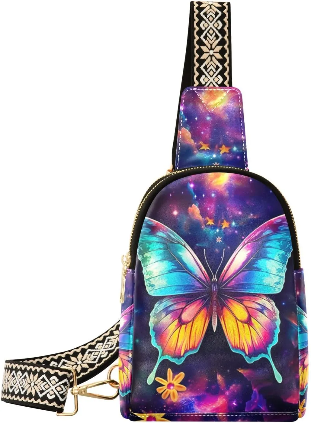 Small Sling Bag for Women,Butterfly PU Leather Crossbody Bags Chest Bag,Fashion Waist Packs with Adjustable Strap Hiking Traveling,A111272