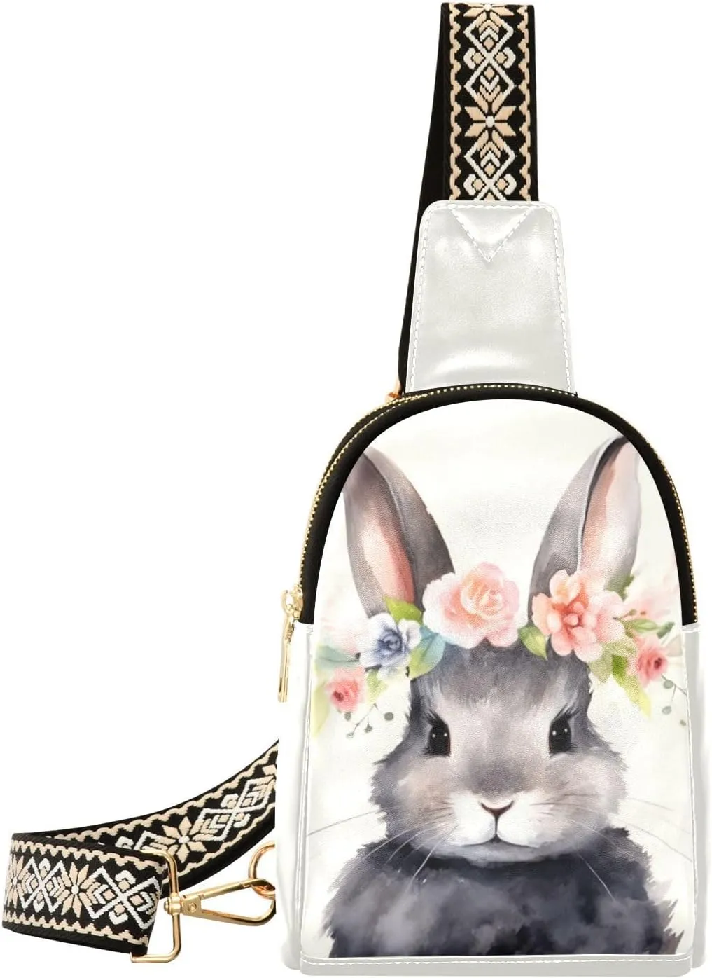 Small Sling Bag for Women,Cute Bunny PU Leather Crossbody Bags Chest Bag,Fashion Waist Packs with Adjustable Strap Hiking Traveling,A111363